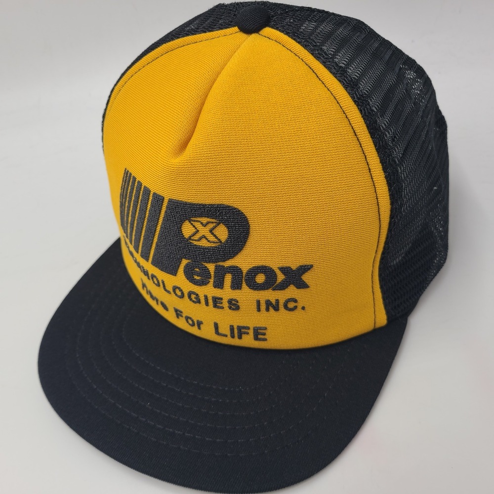 Vintage Puff Print Trucker Hat Snapback Mesh Yellow Black Penox Technologies Men